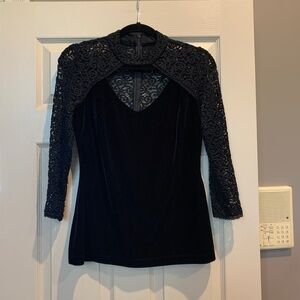 NWOT Boston Proper Black Velvet/Lace Top sz S